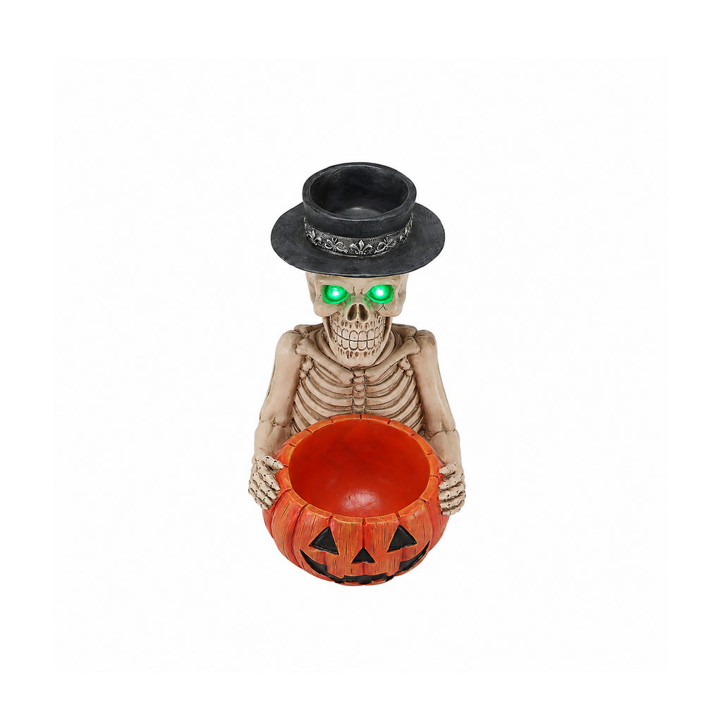 Halloween Skeleton Figurine with Pumpkin Candy Bowl & Candle Holder Spooky - Image 4