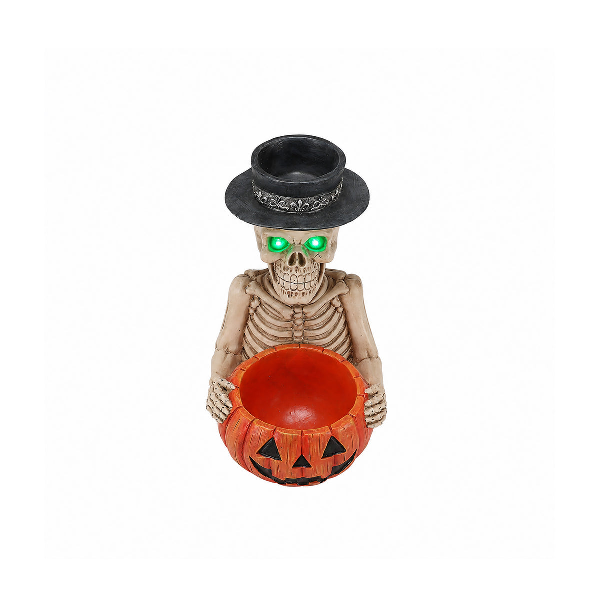 Halloween Skeleton Figurine with Pumpkin Candy Bowl & Candle Holder Spooky - Image 4