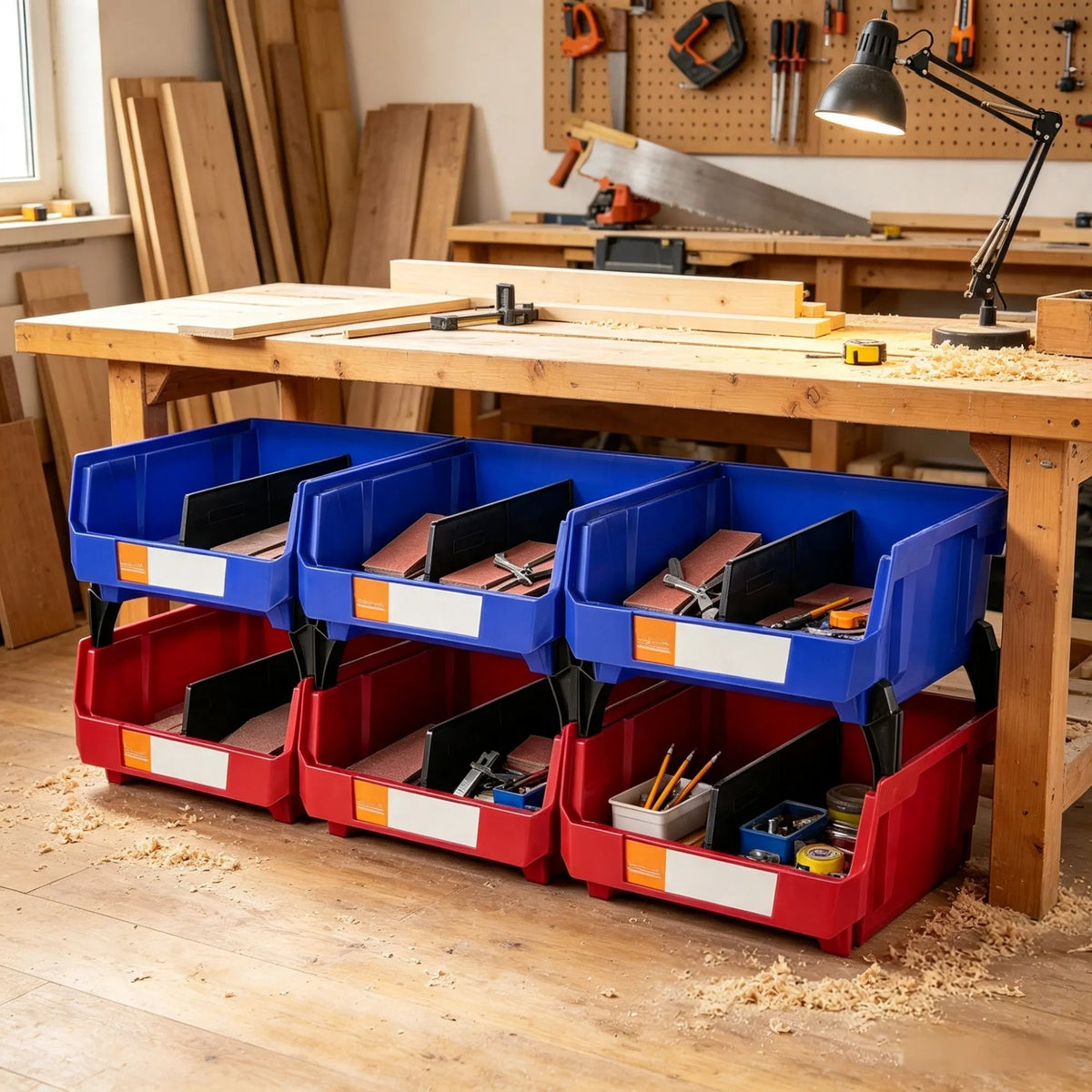 6-pack plastic storage bin 11" in use lifestyle