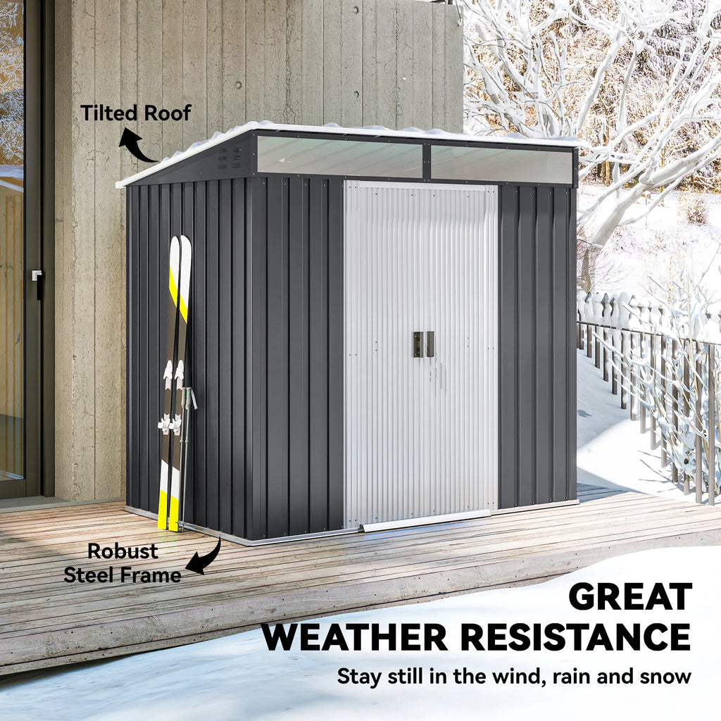 6.5x4FT Galvanised Metal Shed with Foundation Kit Lockable Garden Tool Storage - Image 4