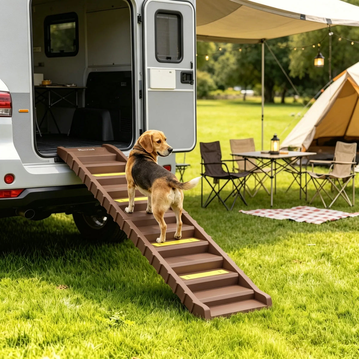 Brown Portable Dog Ramp Foldable Stairs For Medium Small Dogs To Get On Car - Image 3