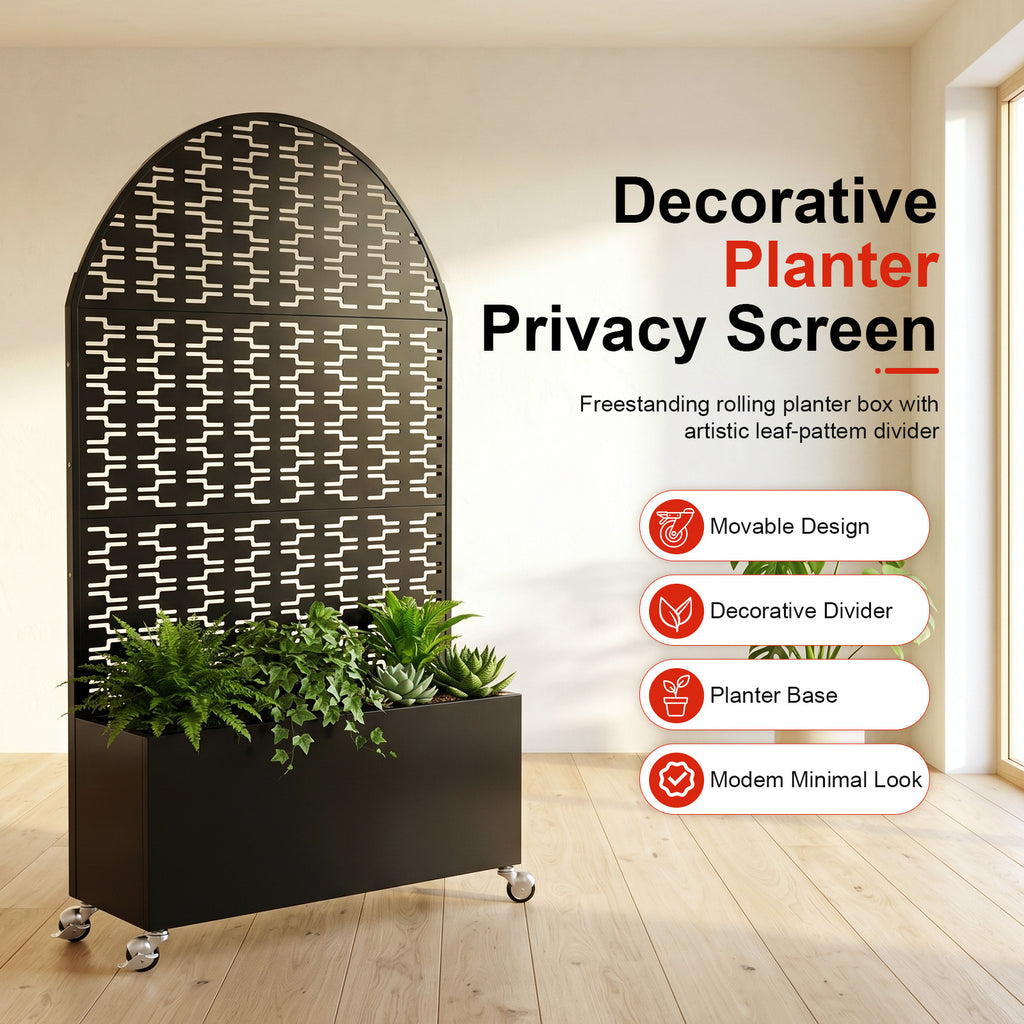 71in arched metal outdoor privacy screen with planter box product view 6