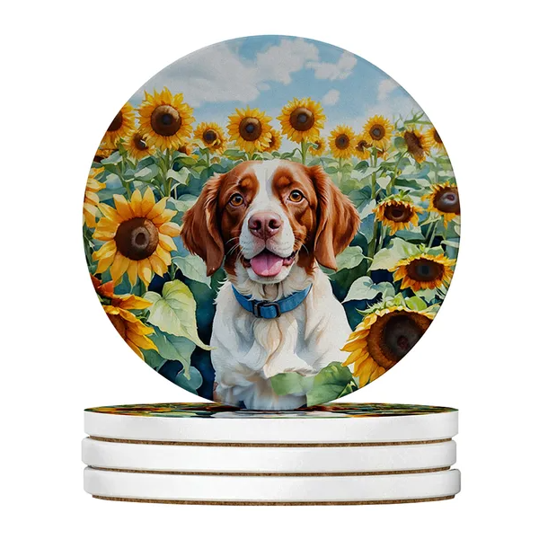 Silky Terrier Spring Path Large Sandstone Coasters Pack Of 4 Absorbent Round - Image 3