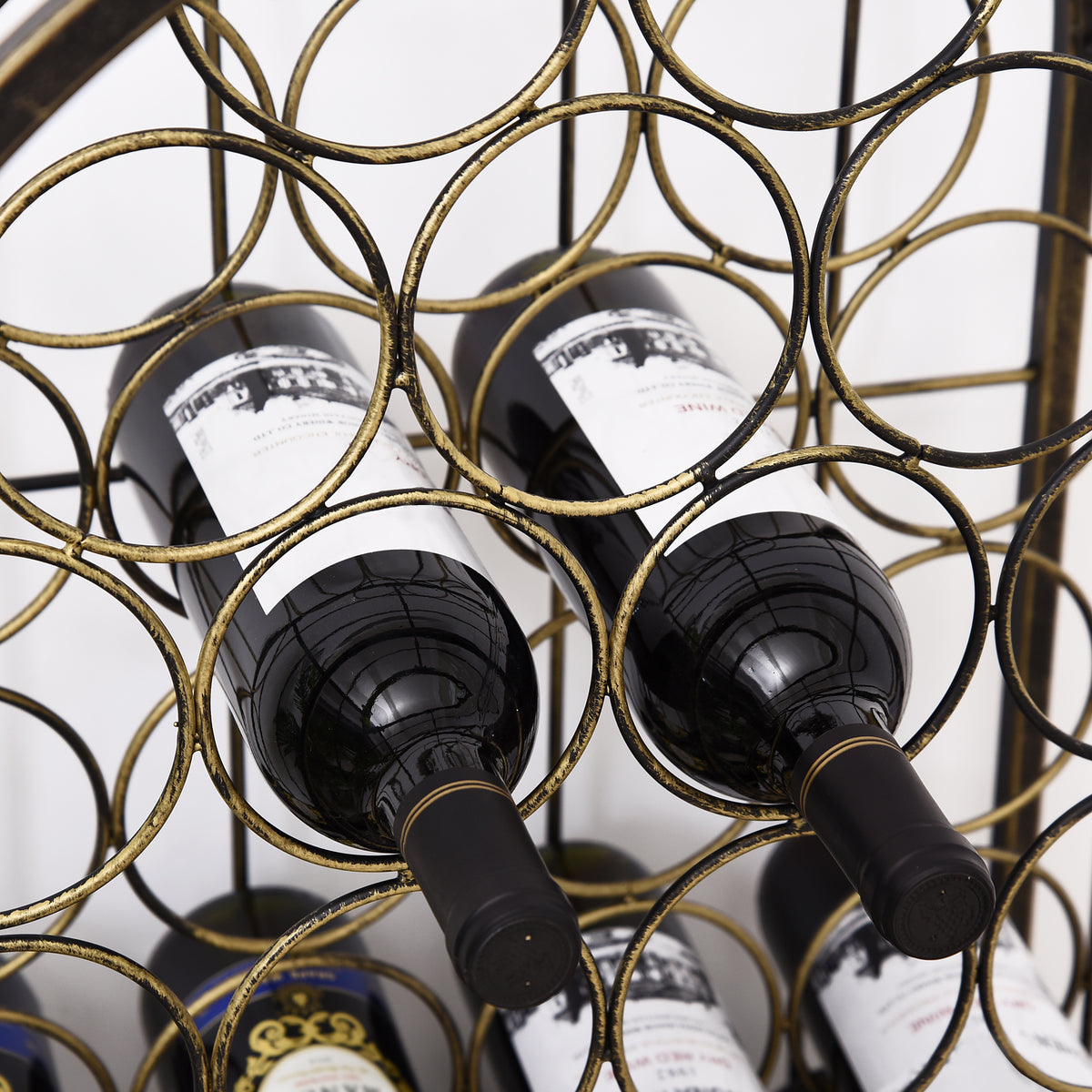 45 Bottle Wrought Iron Wine Rack Jail With Lock Antique Bronze - In-Use and Feature Display