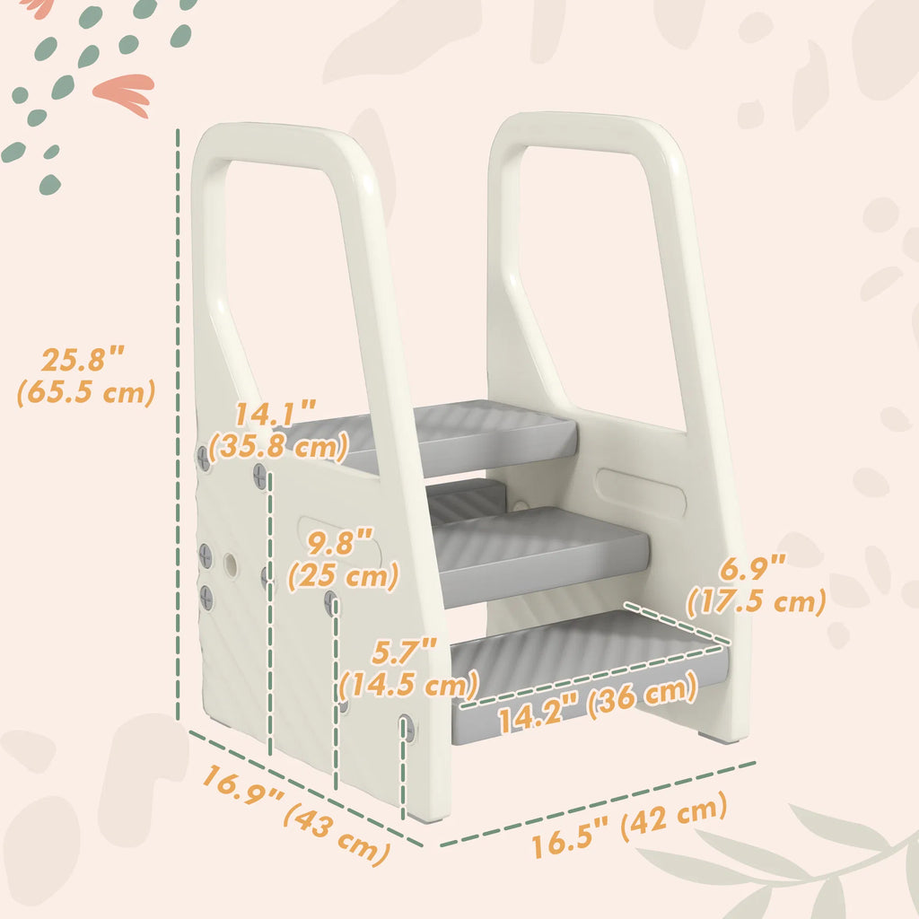 Adjustable Height Toddler Step Stool with Handle & Foot Pads Grey - Image 3