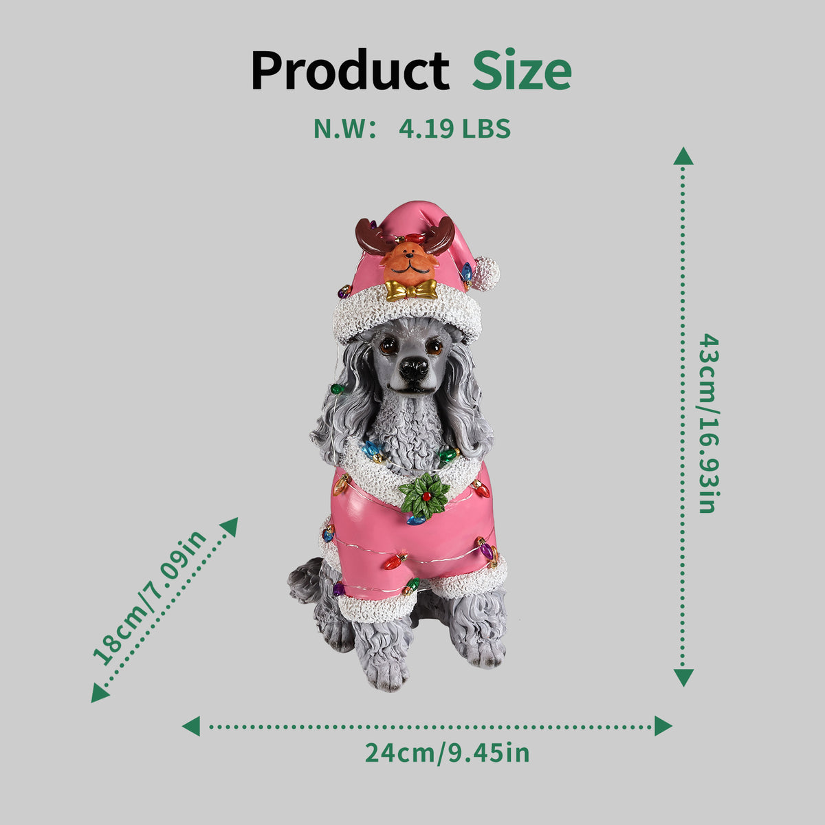 Christmas Poodle Statue Holiday Dog Figurine in Pink Santa Outfit
