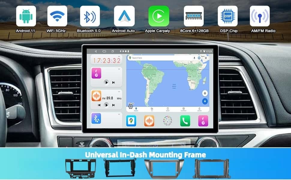 13in Double DIN Car Stereo CarPlay Android Auto SWC RDS DSP - Image 2