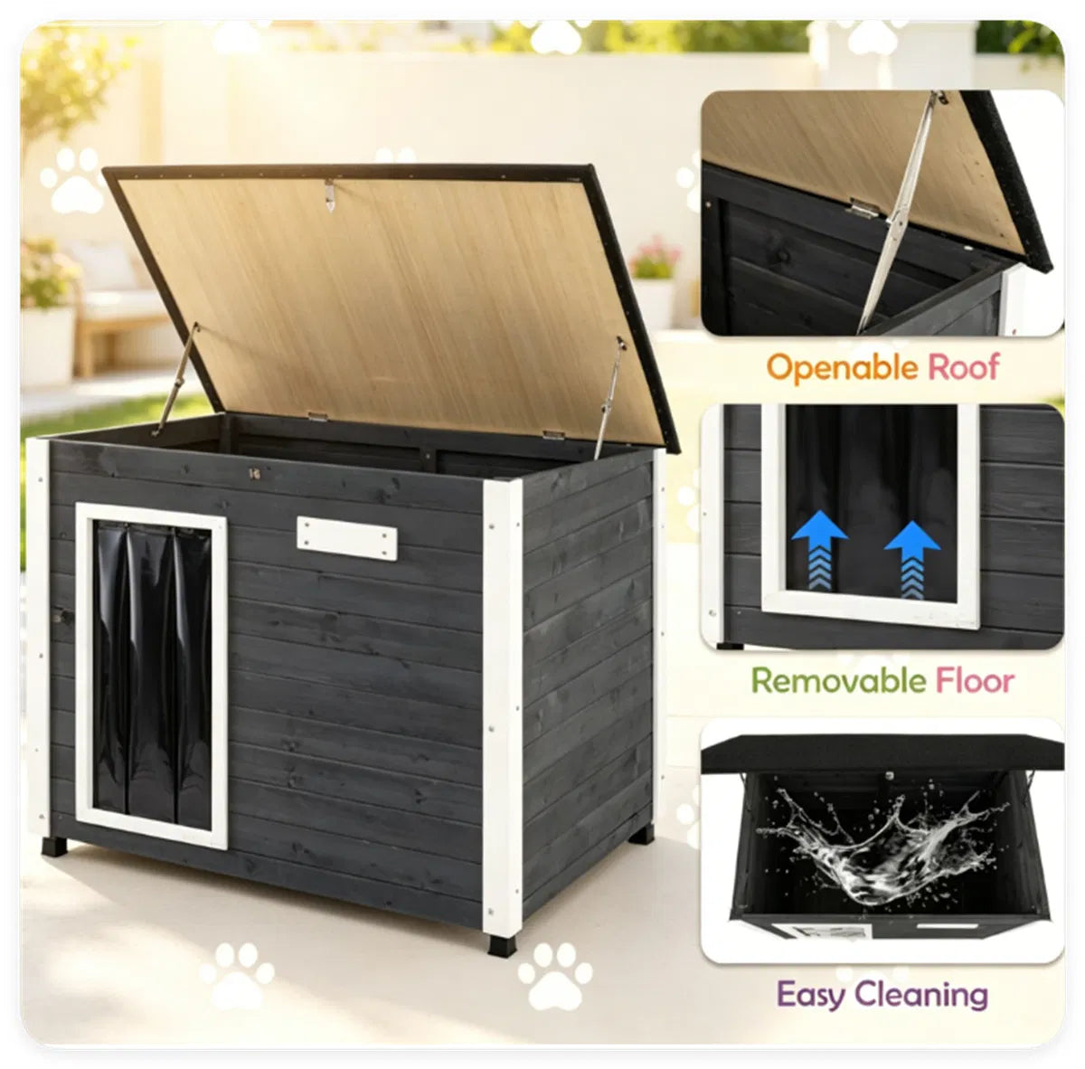 42.5" x 27" x 33.5" Outdoor Dog House with Sloped Asphalt Roof Elevated Floor - Image 2