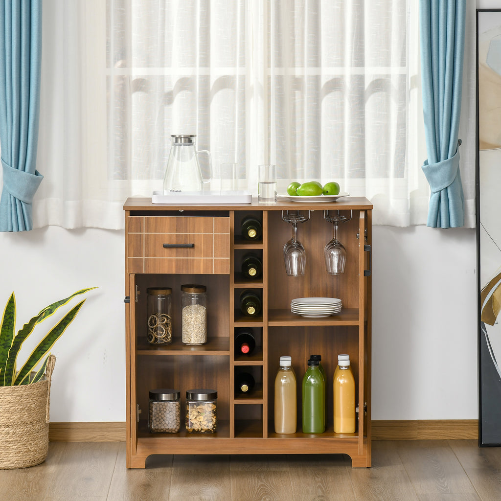 Retro Wine Cabinet For Bottles Rack Sideboard Serving Bar With Glass Holders - Image 5