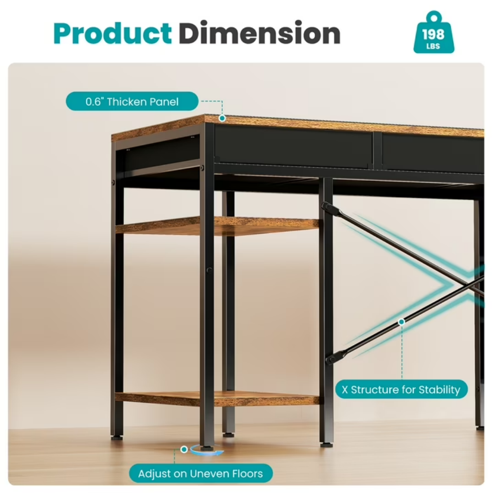 47 Inch Fabric Drawer Computer Desk Multi layer Storage Rack Small Household