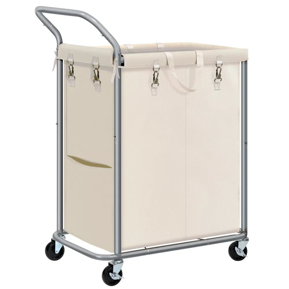 Laundry Hamper With Wheels 140L Rolling Section Removable Liner Handles - Image 7