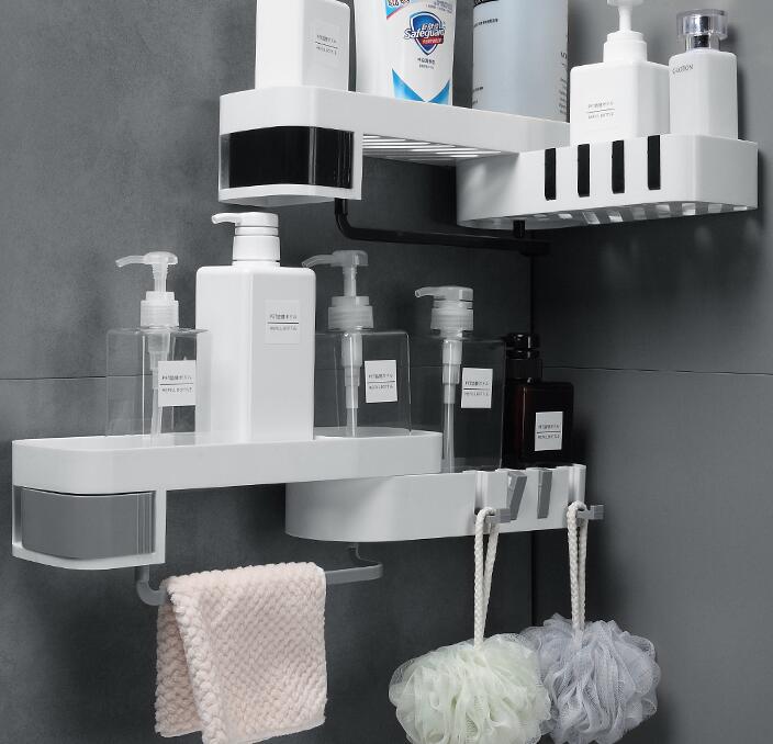 bathroom corner shelf shower caddy in use lifestyle