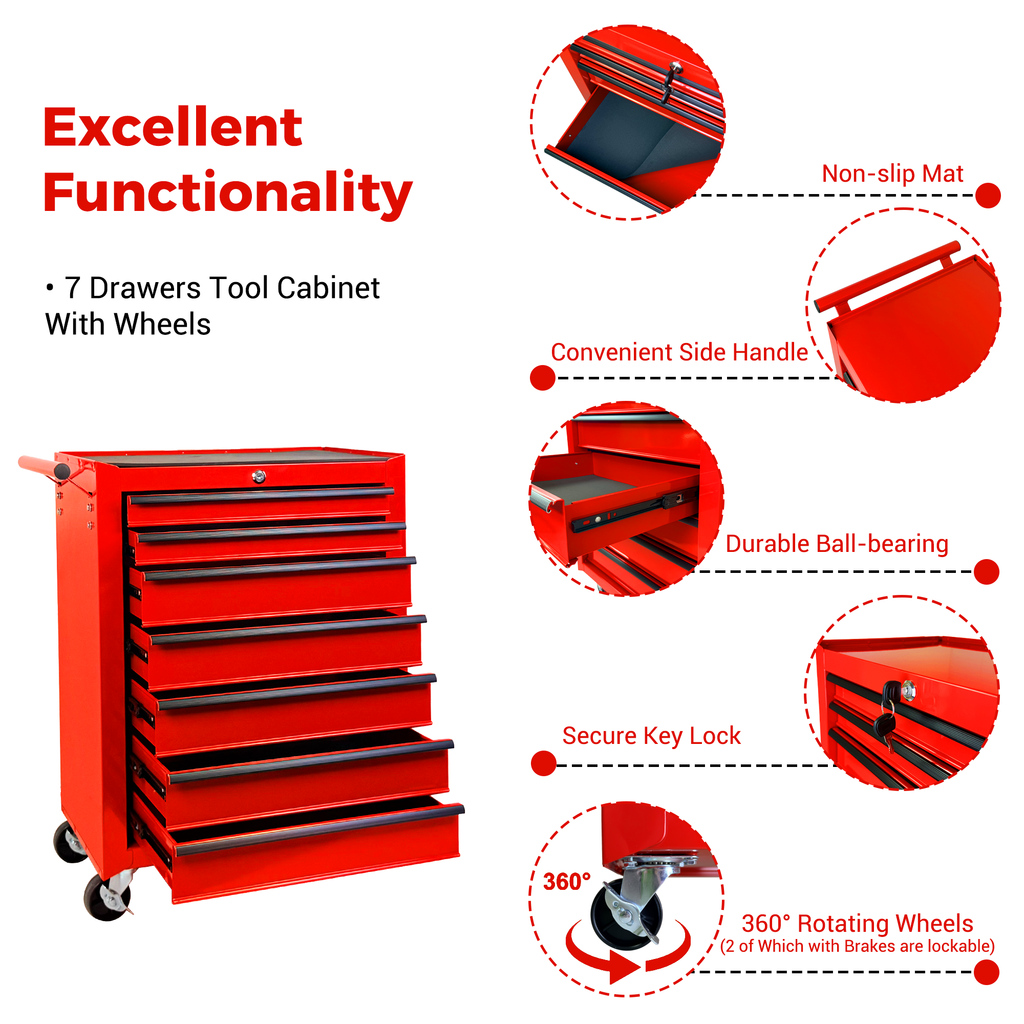 7 Drawer Rolling Tool Storage Cabinet With Detachable Top Tool Box Universal - Image 4