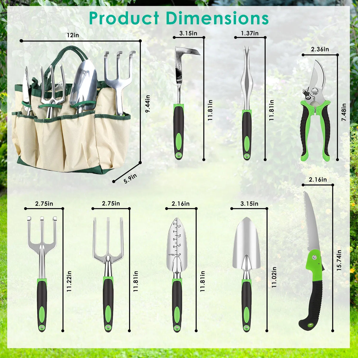 Aluminum Alloy Gardening Hand Tools 13 Piece Set Multi Function Garden Kit - Image 4