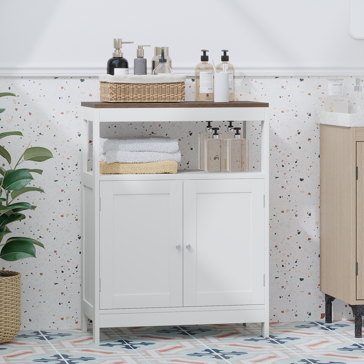 Modern Two-Door Storage Cabinet with Wood-Look Top