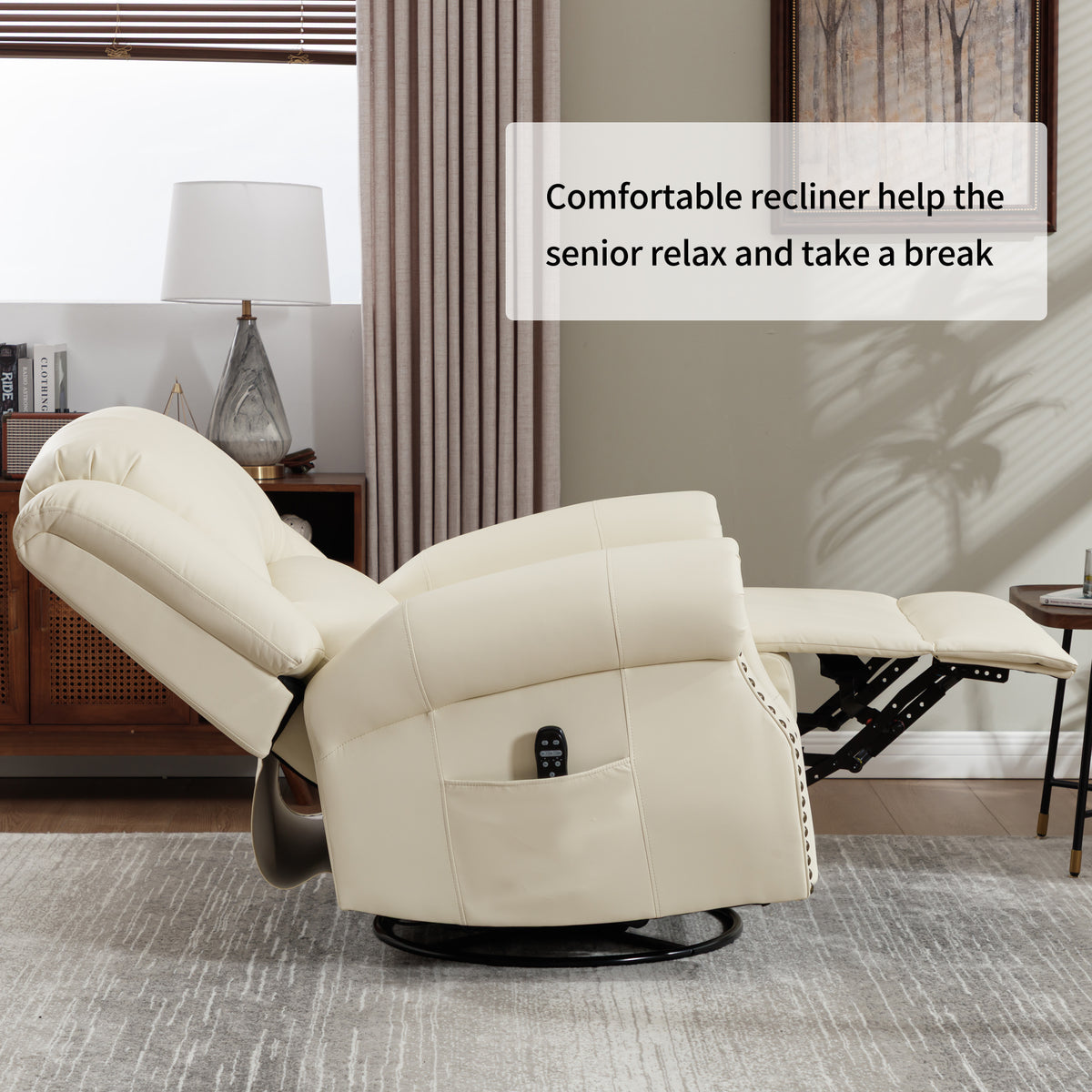 Heat Massage Manual Recliner Chair with Rocker and Swivel in Fabric for Living - Image 4