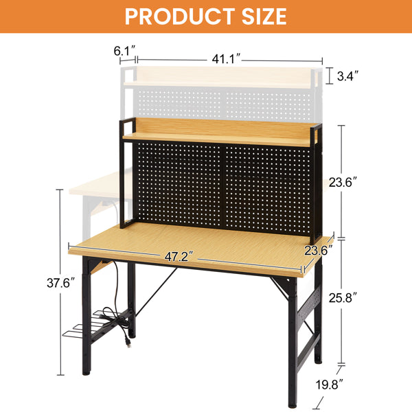 48in rolling garage workbench with pegboard product view 6