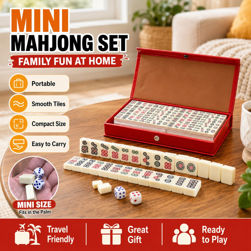 Pocket Mahjong Set 144 Mini Tiles 2 Dice Red Case Family Travel Games Gifts Toys