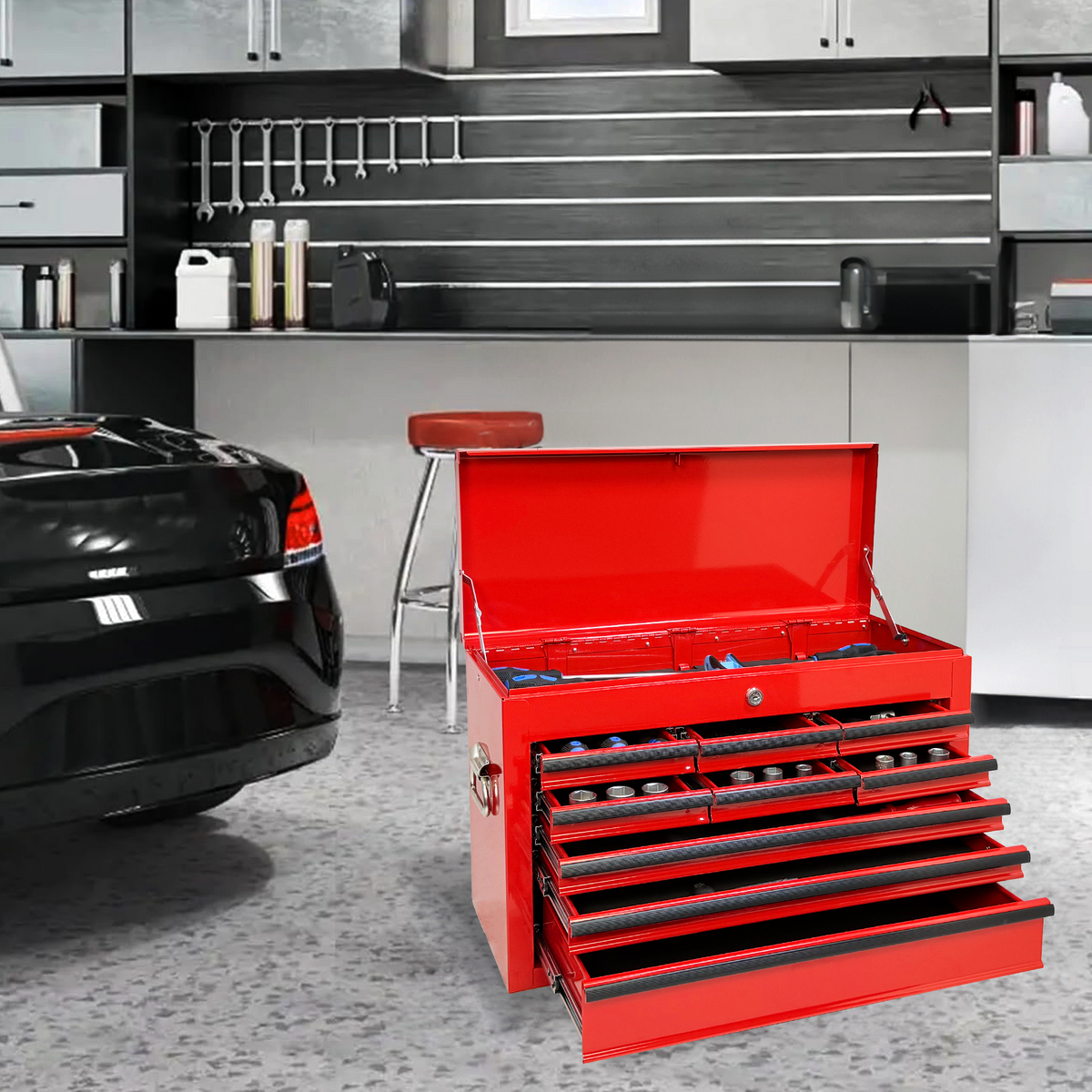 Heavy Duty Metal Tool Box 24 inch Portable Metal Tool Box with 9 Drawers - Image 3