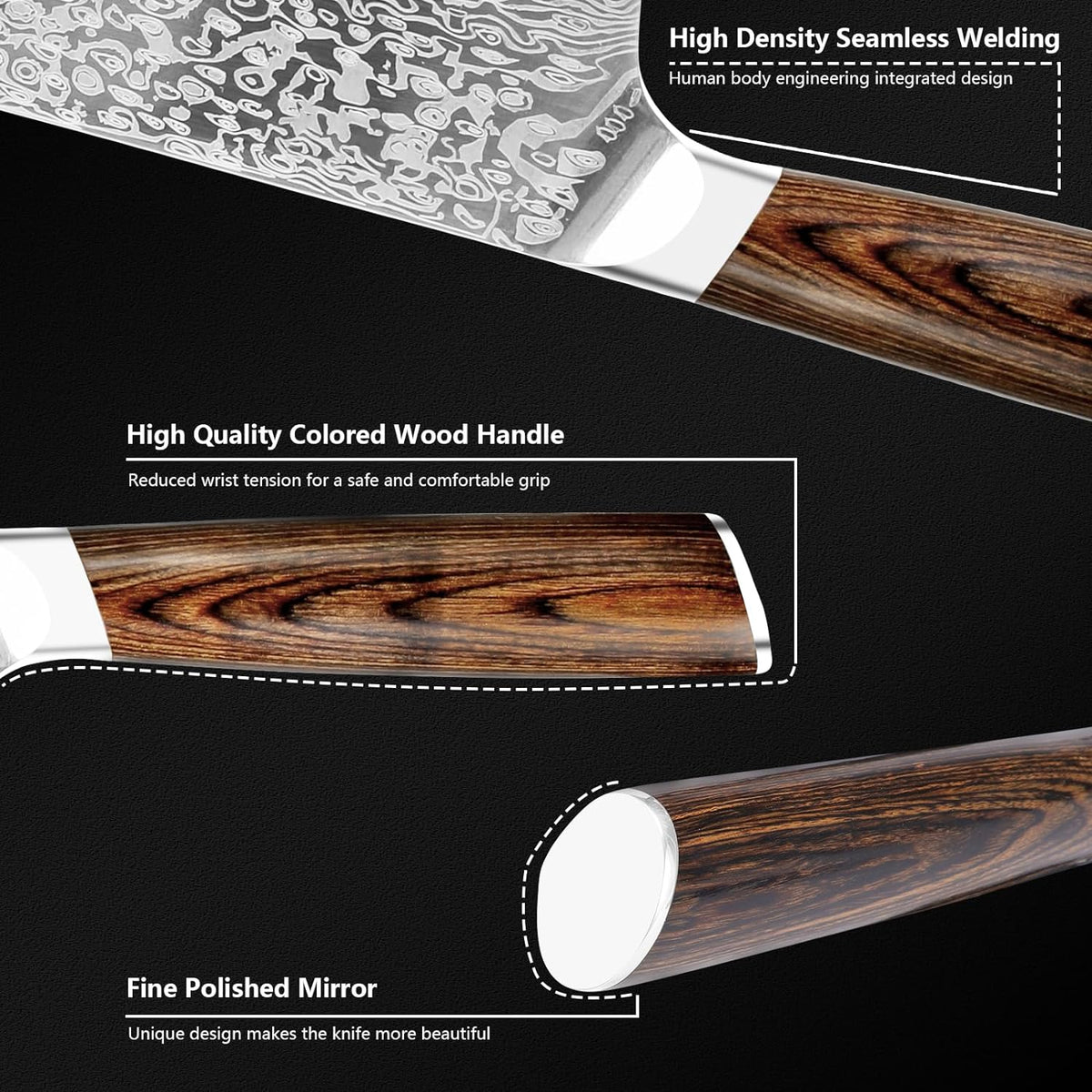 Japanese Vanadium Steel Chef Knife 7.8 INCH Sharp Kitchen Knives With Laser - Image 4