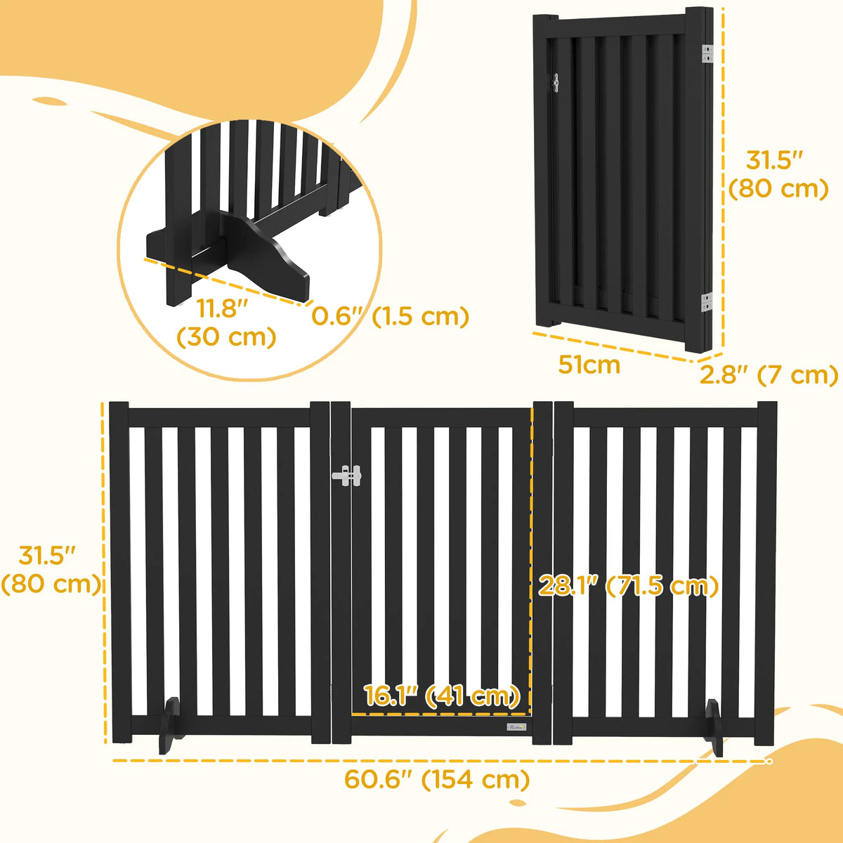 3 Panel Foldable Dog Gate with Feet for Medium Dogs and Below Black - Image 3