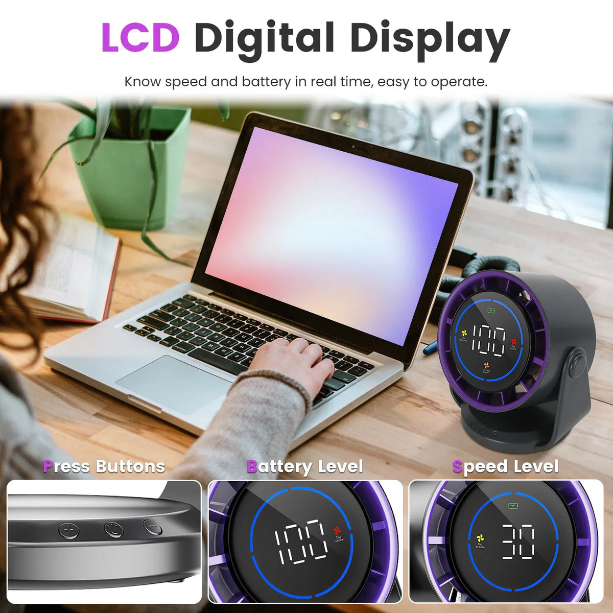 Multi Speed Personal Desk Fan 100 Adjustable Airflow Levels LCD Control Panel - Image 5