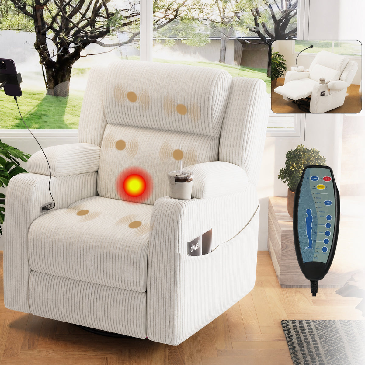 Electric Power Recliner Chair with Heat and Massage 270° Swivel Rocker - Image 4