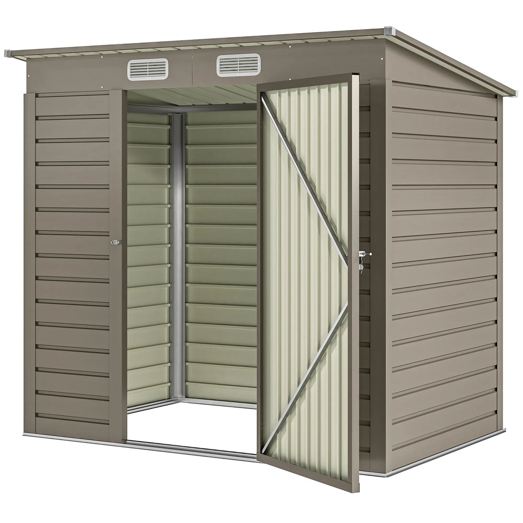 6 x 4FT Galvanized Garden Storage Shed Metal Outdoor Shed with Double Doors