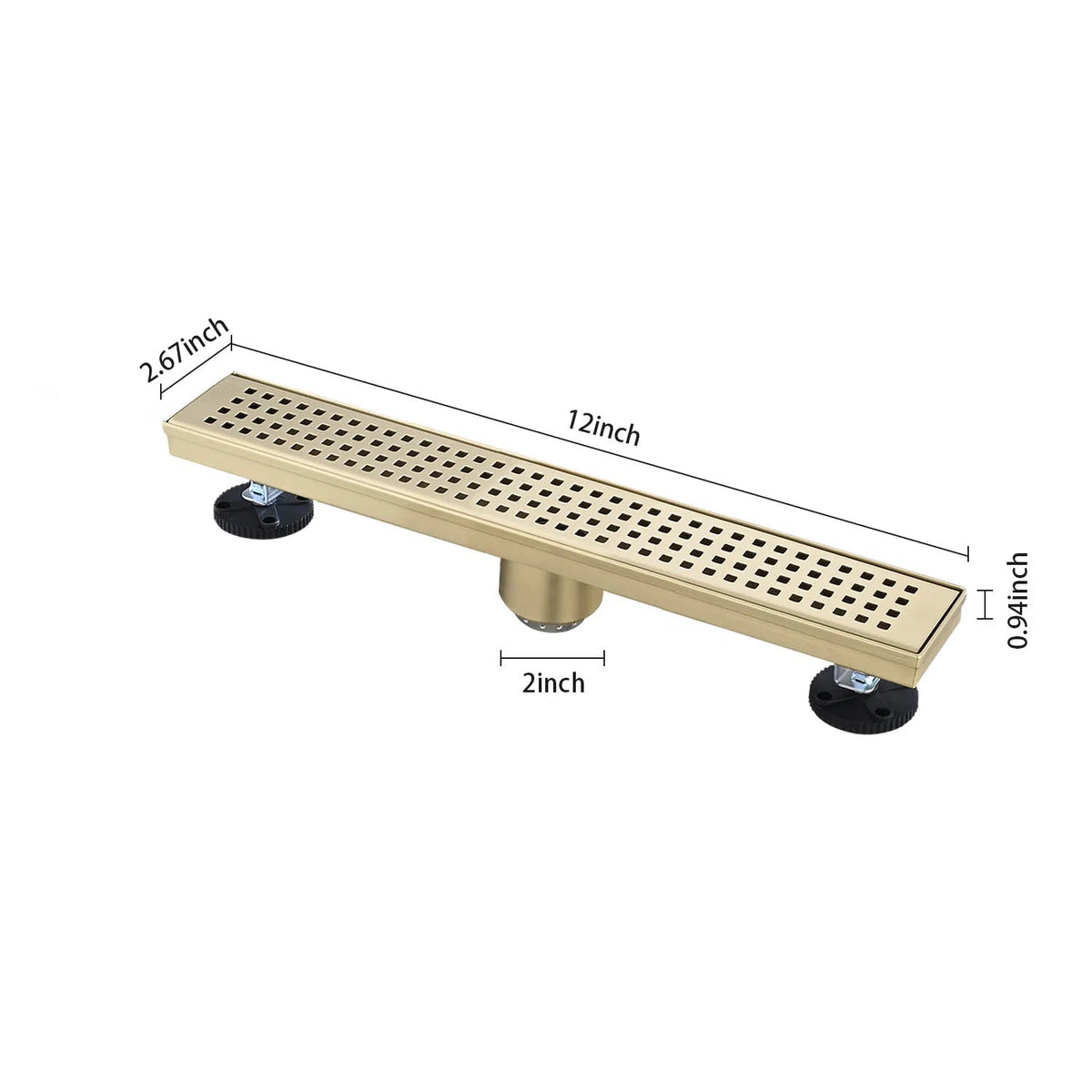 12 Inch Linear Shower Drain with Removable Square Patterned Grate 304 - Image 2