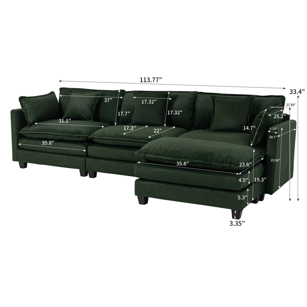 Modern 3seats with ottoman 113.77"Sectional Sofa with Waist Pillows 3 seat - Image 5