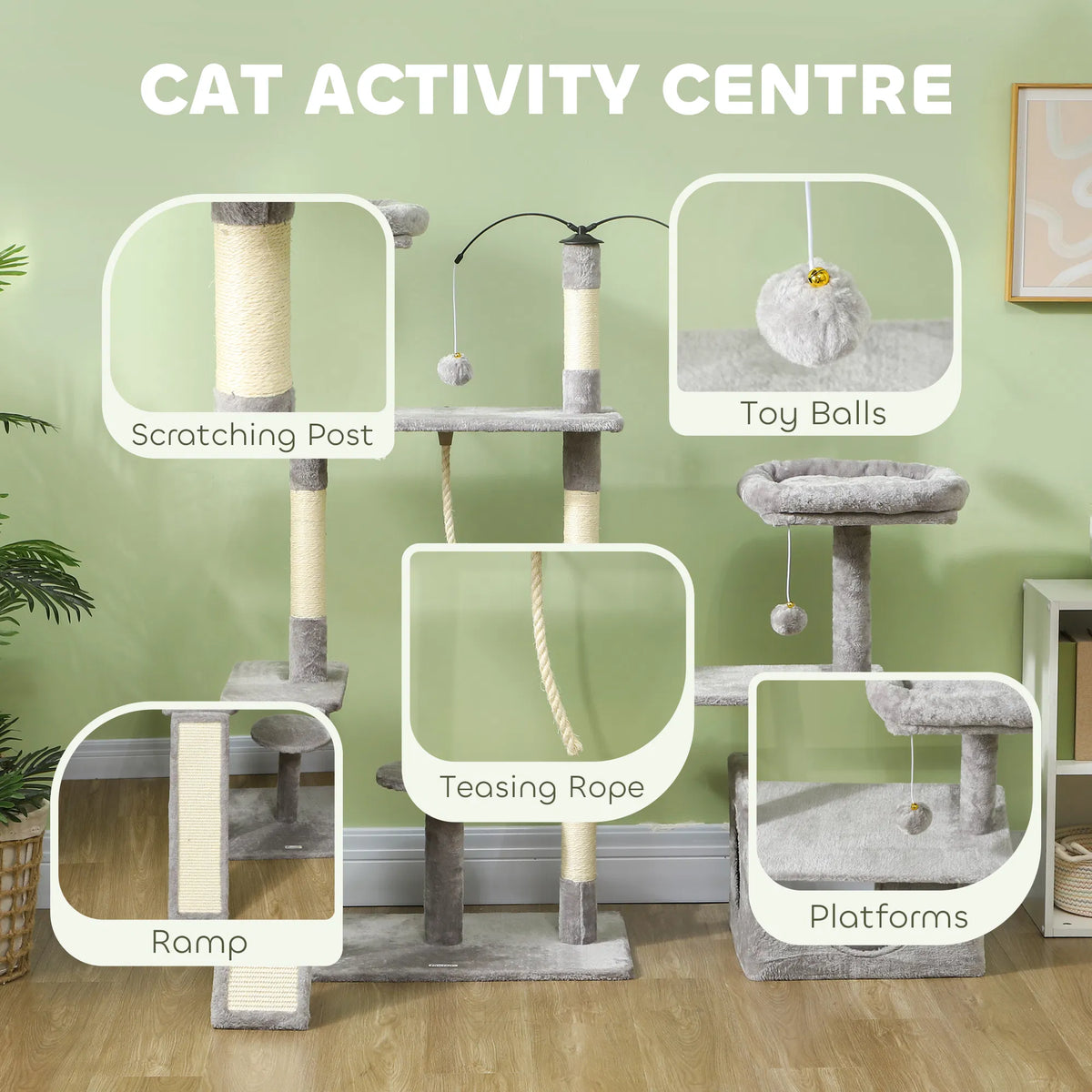 53" Cat Tree Cat Tower with Scratching Posts Cat Condo Beds Platforms Toy - Image 3