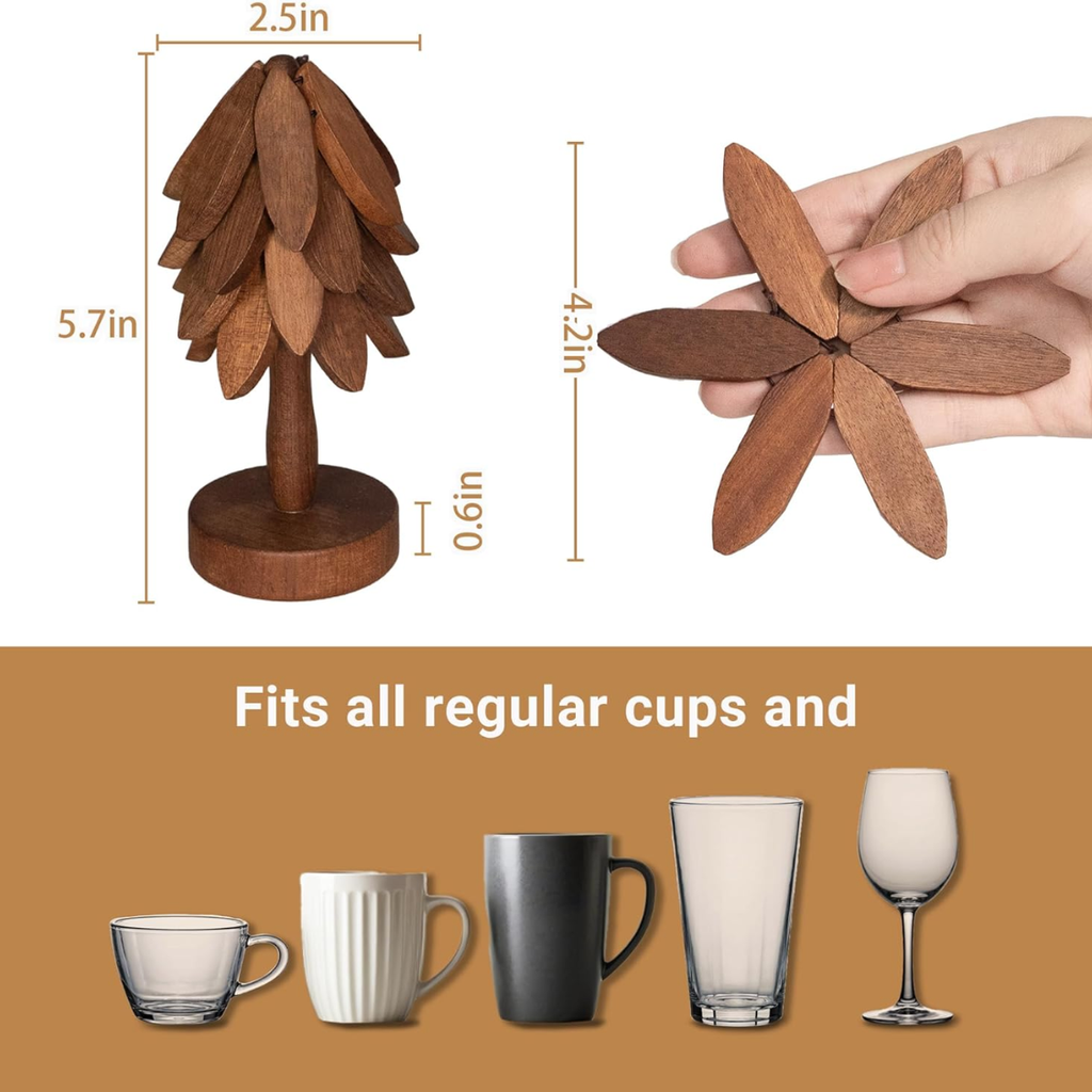 Tree Shaped Wooden Coasters Set For Coffee Table Kitchen Dining Table Home - Image 4