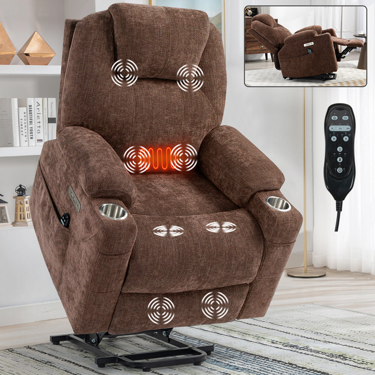 Up to 350 LBS Chenille Power Lift Recliner Chair Heavy Duty Motion Mechanism - Image 3