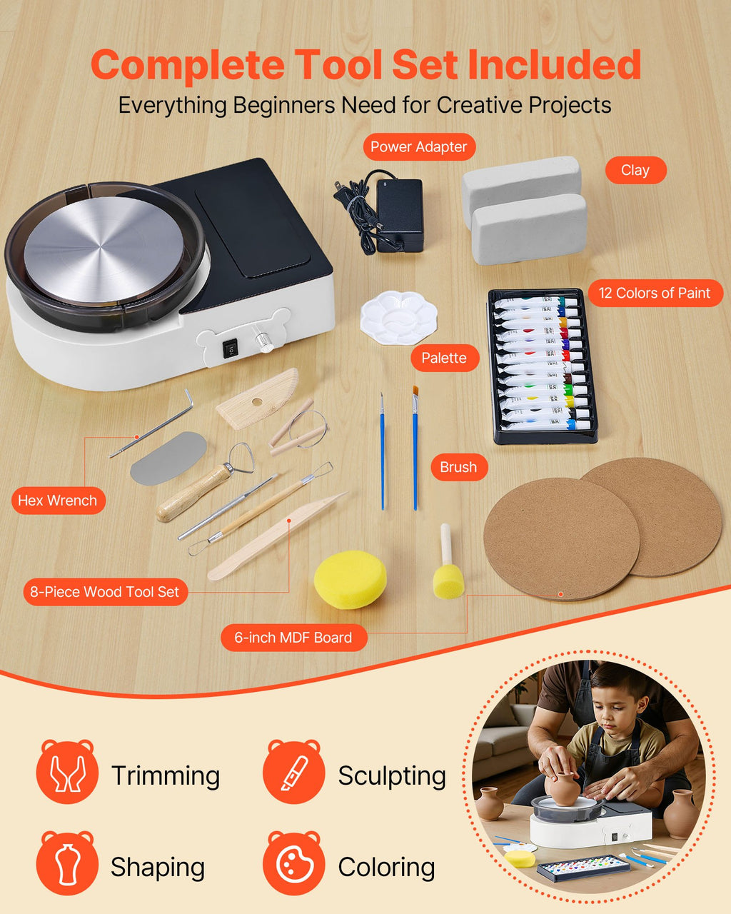 Mini Pottery Wheel 6 Inch Turntable Forward And Reverse Rotation Adjustable - Image 2
