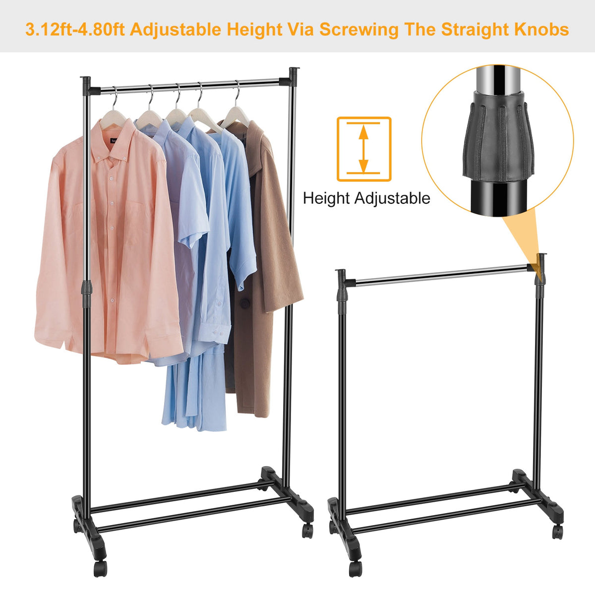15kg 33lbs Garment Racks 3.12ft To 4.80ft Height Adjustable Clothes Stand - Image 2