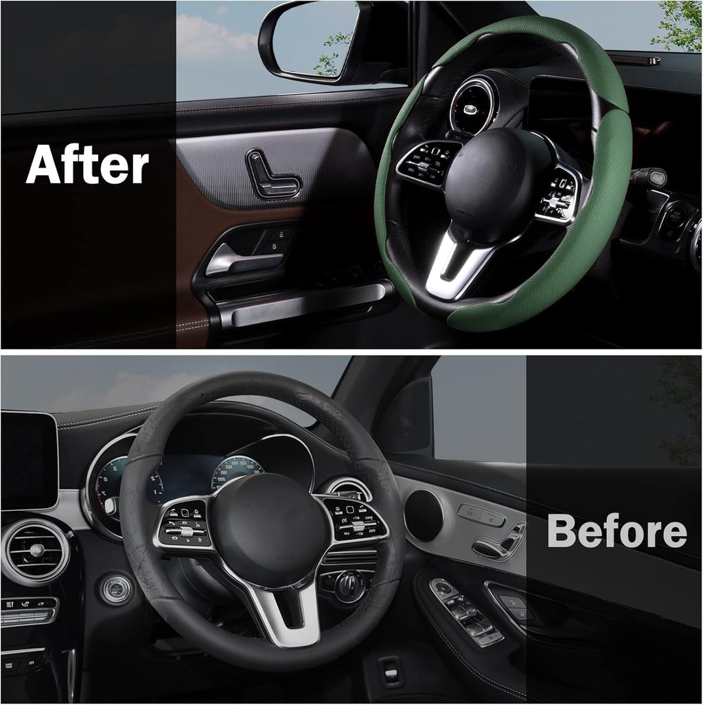 Car Steering Wheel Cover Leather Snap On 3pcs Set Non Slip Protector Wrap - Image 4