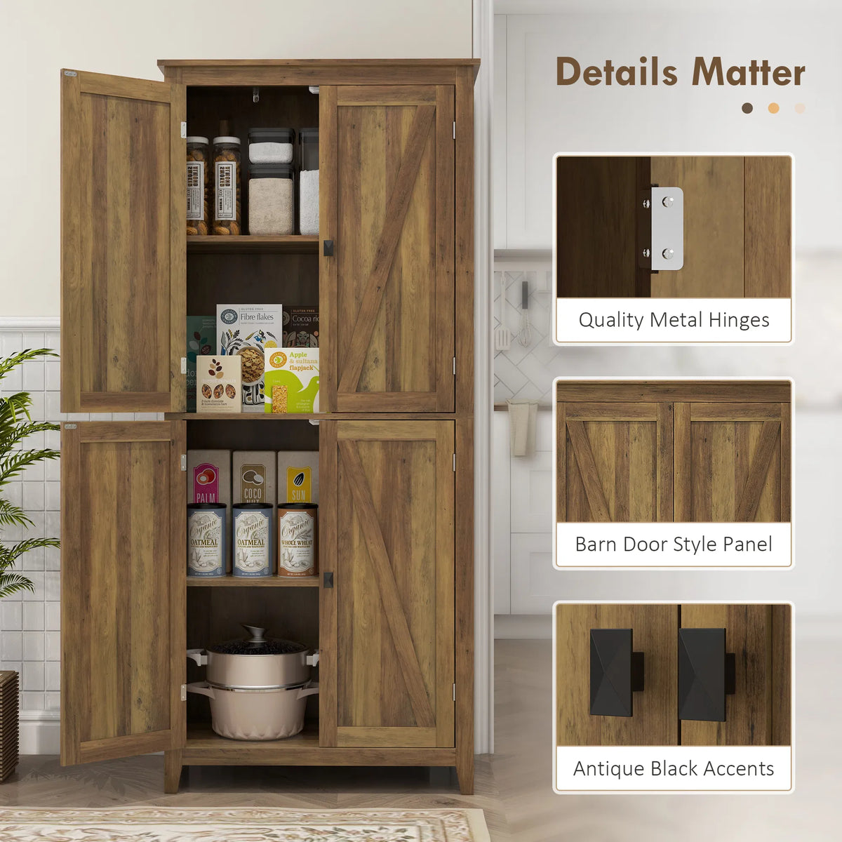 72" Freestanding Storage Cabinet Kitchen Pantry Cabinet with Doors and Shelves - Image 5