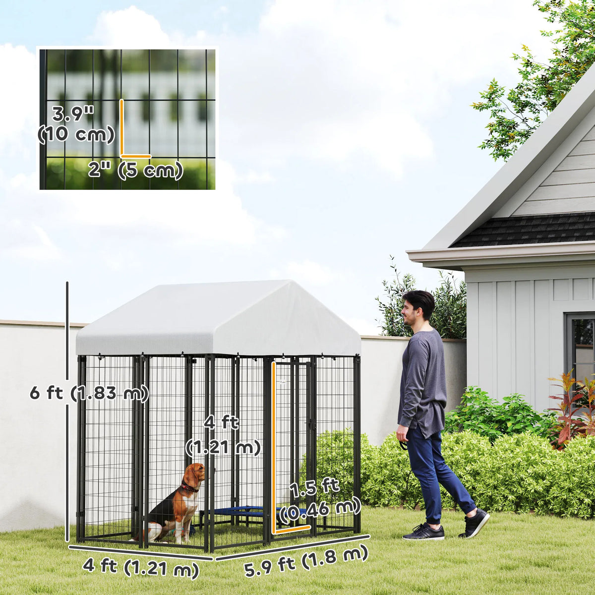 Outdoor Dog Kennel with Waterproof UV Resistant Cover 6 x 4 x 6 ft - Image 2