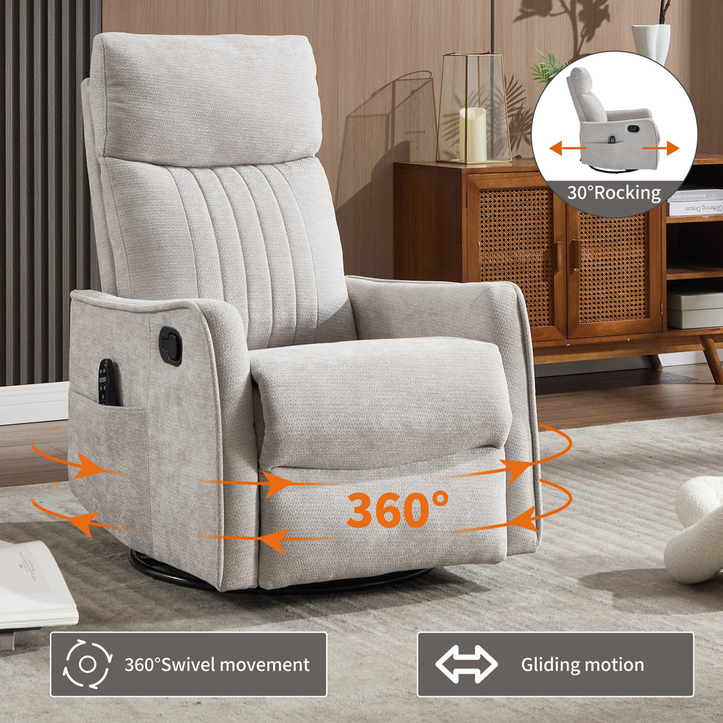 Light Grey Heat Massage Manual Recliner Chair with Rocker and Swivel in Fabric - Image 5