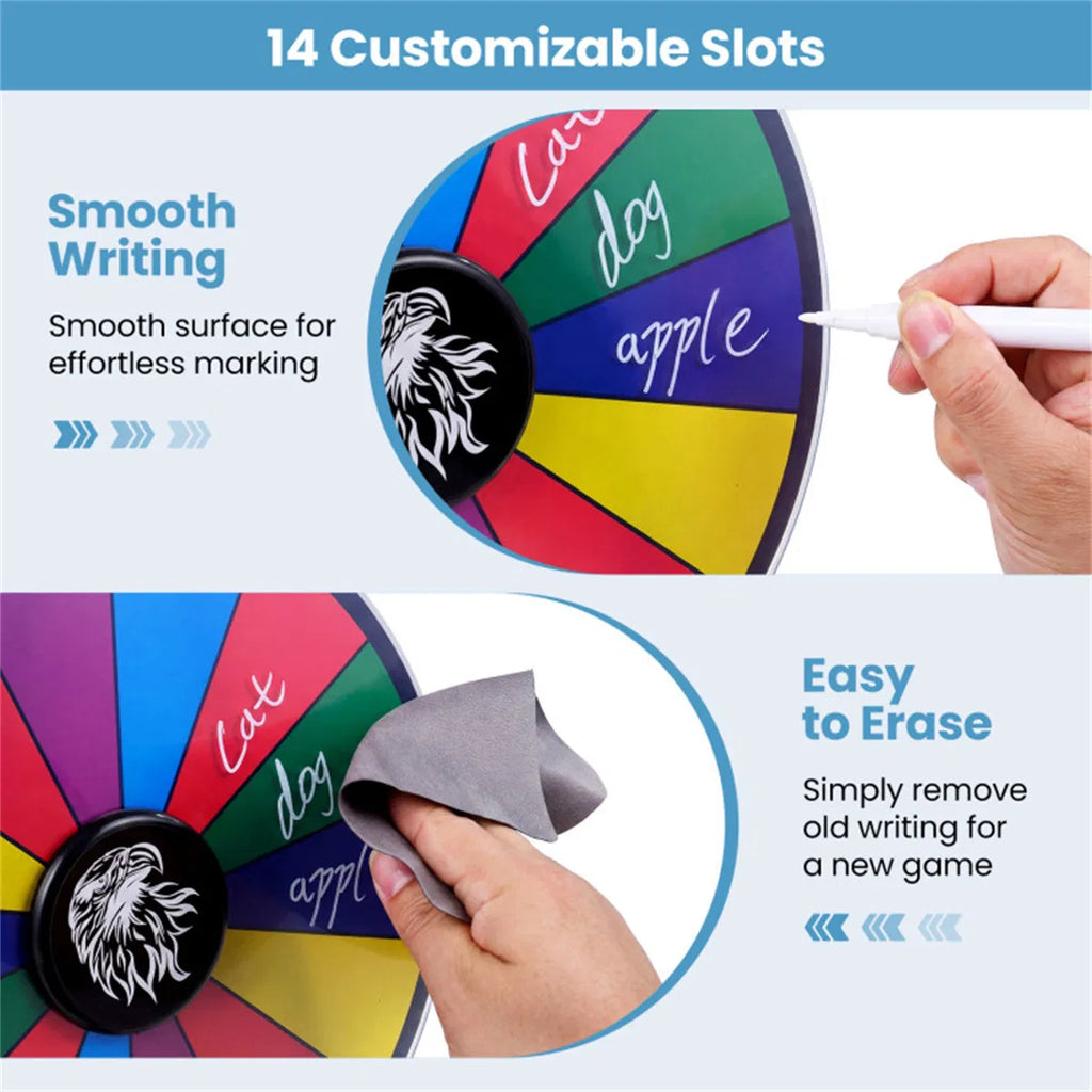 14 Slot Customizable Spinning Prize Wheel with Foldable Stand Rewritable - Image 4