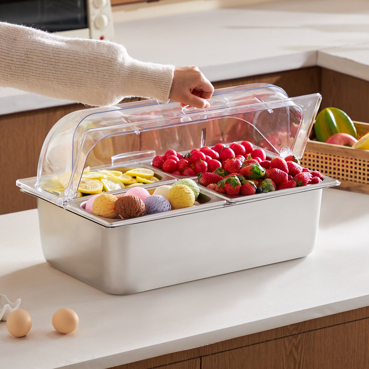 Countertop Food Serving Display Container Pan Condiment Dispenser With Lid - Additional Product View 6