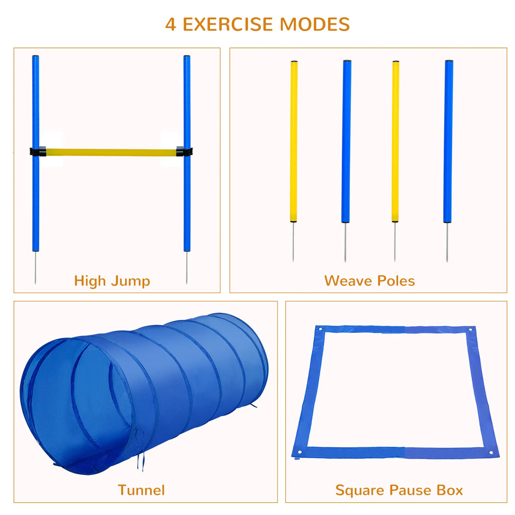 Dog Agility Starter Kit Pet Outdoor Exercise Training Set Tunnel 4 Weave Poles - Image 3