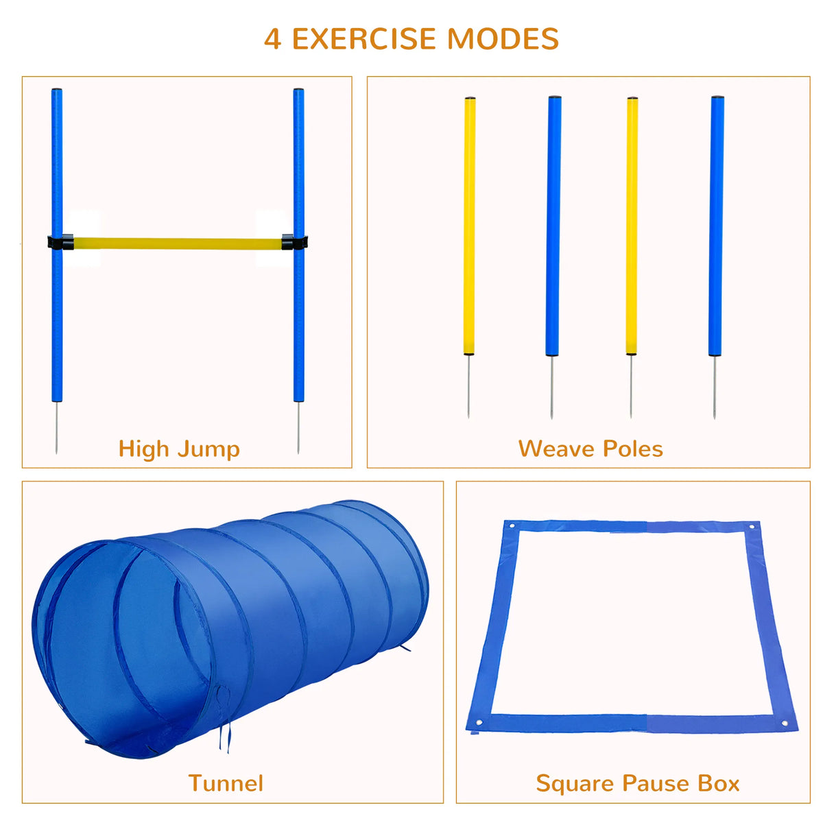 Dog Agility Starter Kit Pet Outdoor Exercise Training Set Tunnel 4 Weave Poles - Image 3