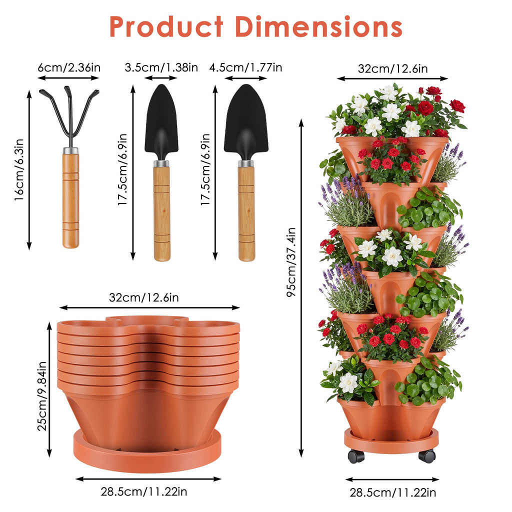 7 Tier Stackable Vertical Planter With Wheels Strawberry Planter Tower Space - Image 5