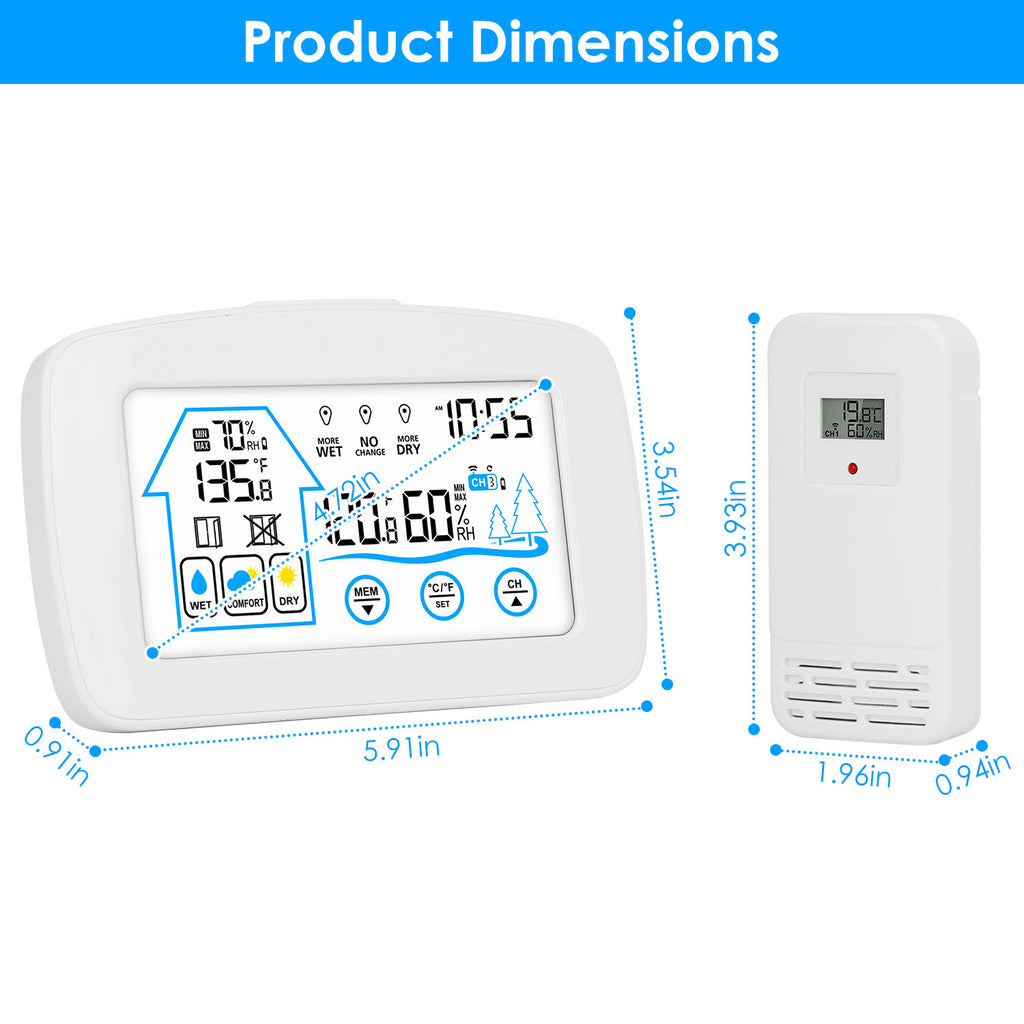 1Pc Wireless Weather Station With Clock 196FT Range Indoor Outdoor Thermometer - Image 5