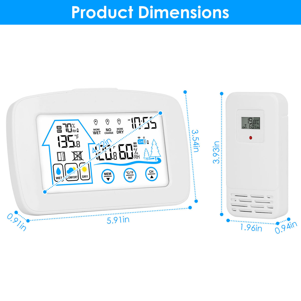 1Pc Wireless Weather Station With Clock 196FT Range Indoor Outdoor Thermometer - Image 5