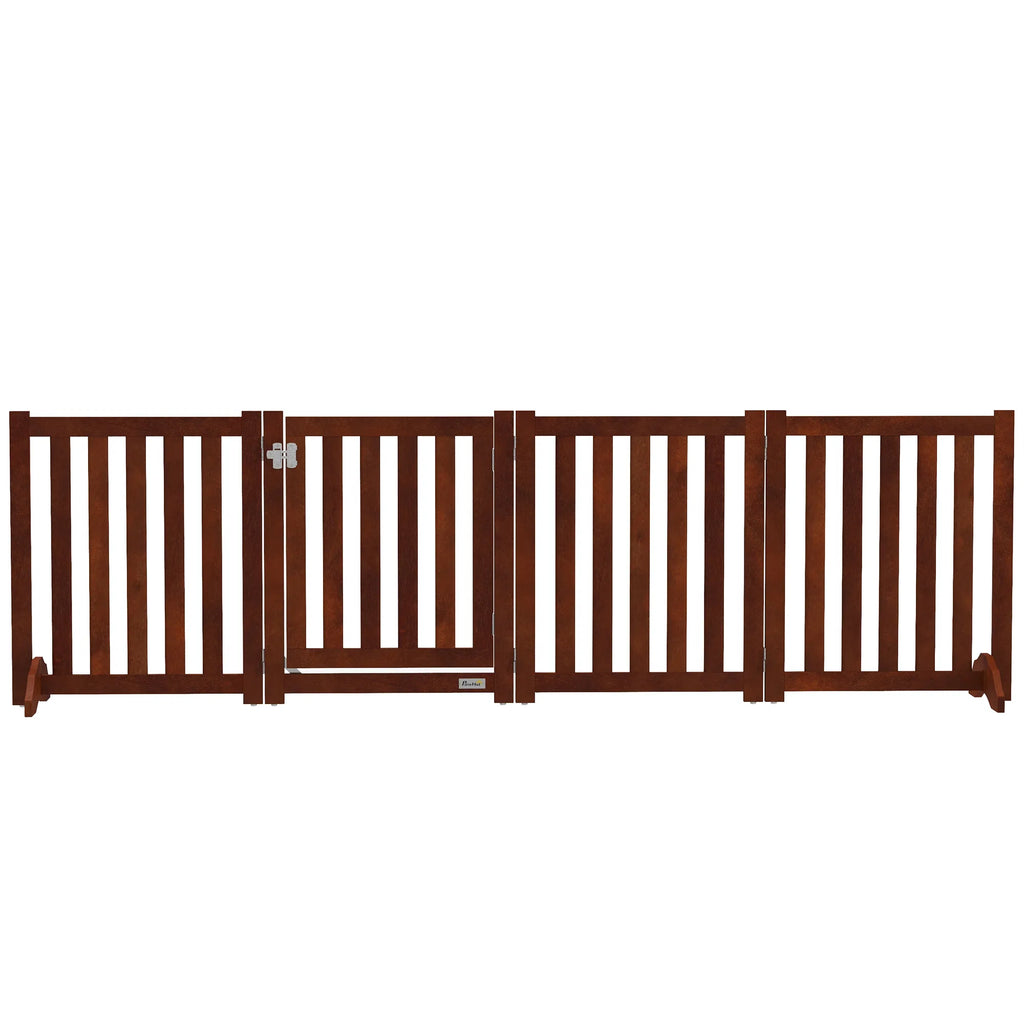 Foldable Dog Gate with Door 4 Panels Fressstanding Pet Gate Brown - Image 5