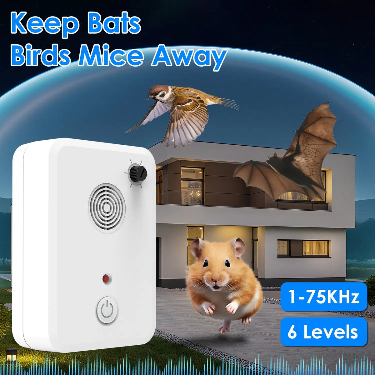 4 Packs Ultrasonic Pest Repeller 1 75KHz 6 Adjustable Levels for Bats Birds - Image 2