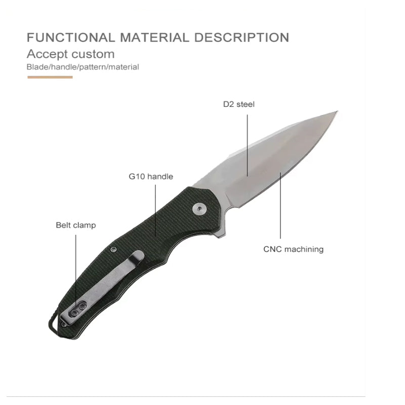 Folding Knife OD Green G10 Handle Pocket Knife 14C28N Steel Thumb Stud Outdoor - Image 2