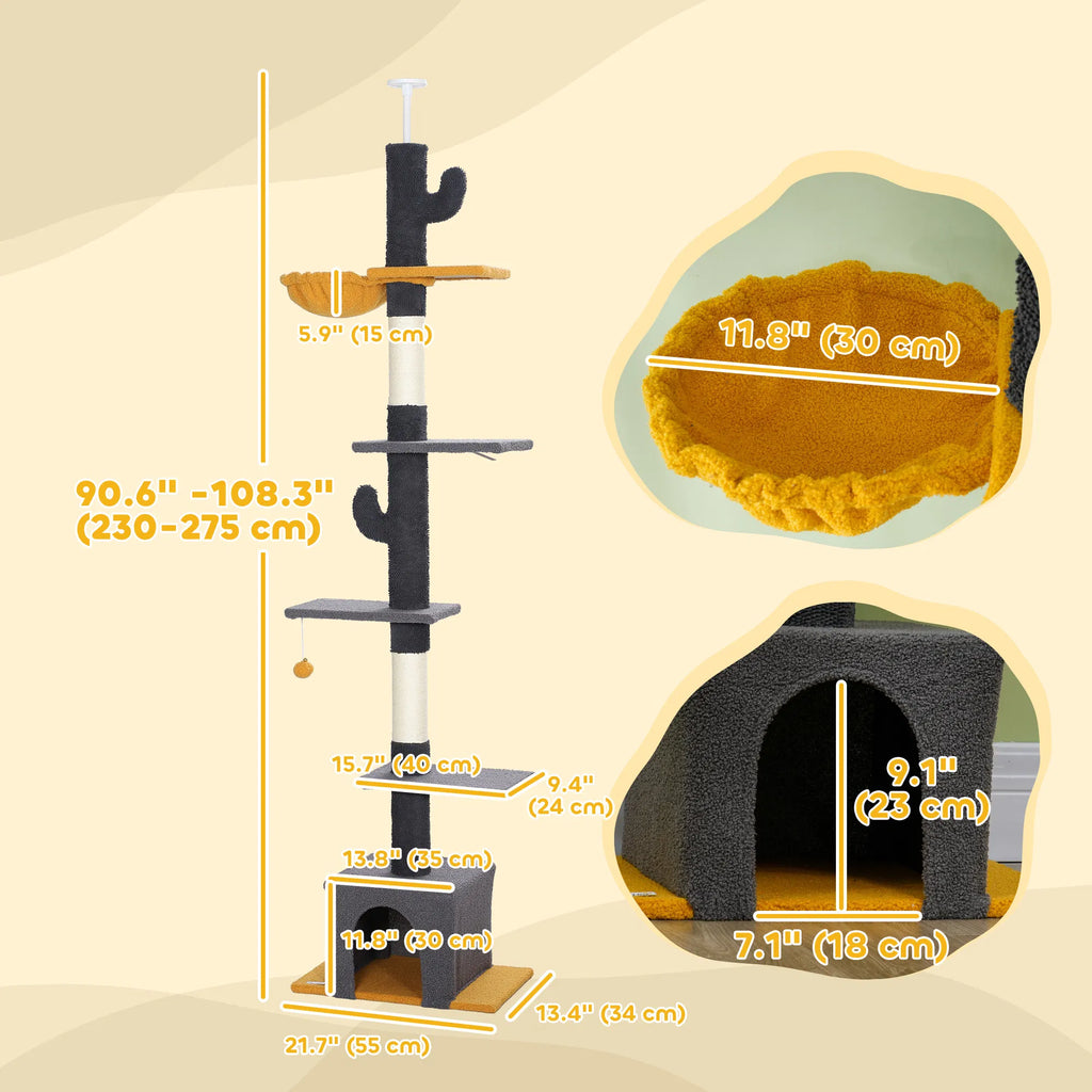 Floor to Ceiling Cat TreeTower with 90.5" 108" Adjustable Height Scratching - Image 2